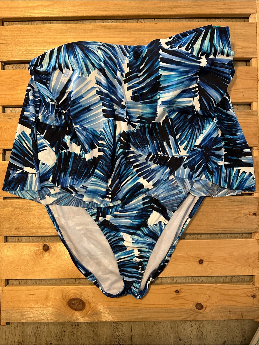 Mynah Tropic Goddess 2 piece swimsuit set strapless top high waist bottoms 16W